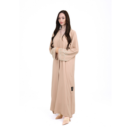 Luxurious Beige Abaya With Crystal Embellishments