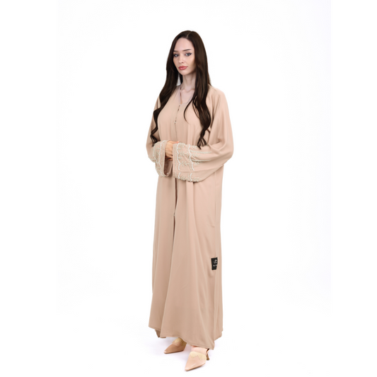 Luxurious Beige Abaya With Crystal Embellishments