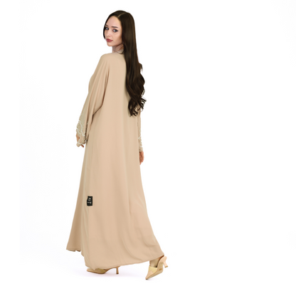 Luxurious Beige Abaya With Crystal Embellishments