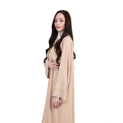 Luxurious Beige Abaya With Crystal Embellishments